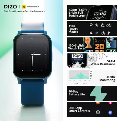 DIZO Watch 2 Sports (by realme TechLife)  (Blue Strap, Free Size)