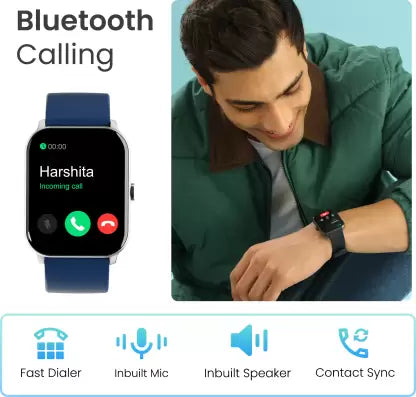 Ambrane Wise-Eon 1.69Lucid Display bluetooth calling function & 7 days battery life Smartwatch  (Blue Strap, Regular)