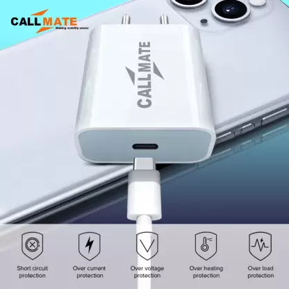 Callmate 20 W Qualcomm 3.0 3 A Mobile Charger with Detachable Cable  (White, Cable Included)