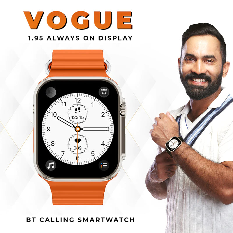Gizmore Vogue 1.95 AOD 600 NITS | 320 X 385 PX HD Display Bluetooth Calling Smartwatch  (Orange Strap, Free Size)