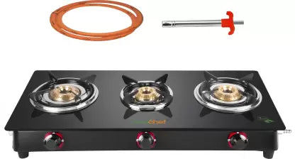 Greenchef Ebony Pro 3BR ( Hose Pipe + Lighter ) Glass Manual Gas Stove  (3 Burners)