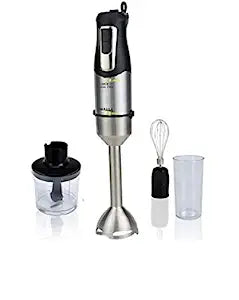 Inalsa Hand Blender Robot 1000 Pro Powerful 3 in 1 | Chopper/Whisker | Silent 1000 Watt DC Motor | Variable Speed | 600 ml Multipurpose Jar |LED Light | 2 Yr. Warranty | (Silver/Black)