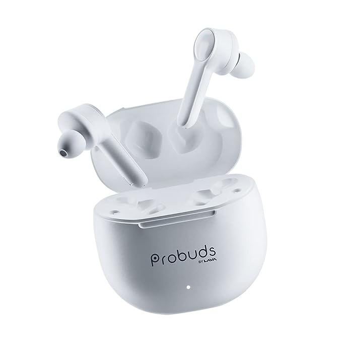 Lava Probuds 21 45 Hrs Playtime with 60Mah Bull Battery Touch Control Bluetooth Truly Wireless in Ear Earbuds with Mic Type-C Fast Charging Voice Assistant & Ipx4 (White)