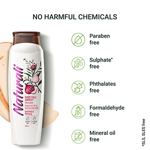 Naturali Hair fall Arrest Shampoo, Pack of 1| 340 ml,With Red Onion & Bhringraj, Reduces Hair Fall By Boosting Scalp Health, Promotes Hair Growth| Suitable for All Hair Types, Paraben & Sulphate Free