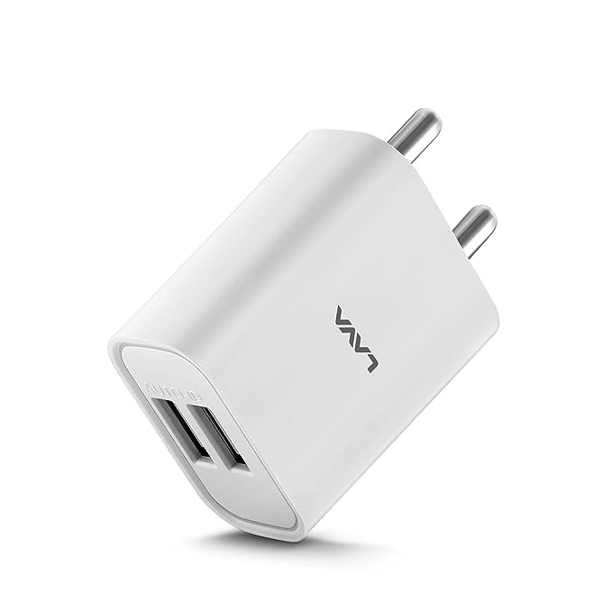 Elements by Lava - CH5 Charger, 12 W Fast Charging, Dual Port, Supports 2.4 A, Charger Holding Slot, Free Micro USB Cable 1 Meter Included - White