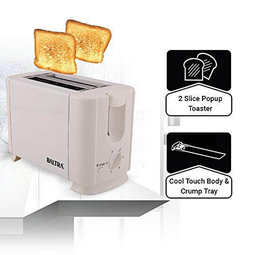 Baltra Delicious 750 Watts 2 slice toaster pop up (White) BTT-217