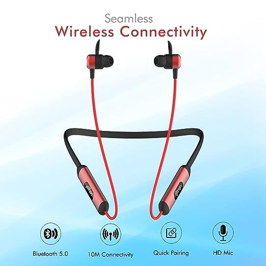 PTron Tangent Plus V2 with 18Hrs Playback & Type-C Fast Charging, Bluetooth 5.0 Wireless Headphones with Deep Bass, IPX4 Water Resistance, Snug-fit, Voice Assistance & Built-in Mic (Black & Red)