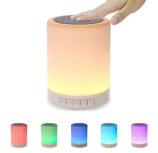 Smart Touch LAMP Speaker Wireless Night Light LED Touch Lamp Speaker with Portable Bluetooth & HiFi Speaker with Smart Colour Changing Touch Control, USB Rechargeable