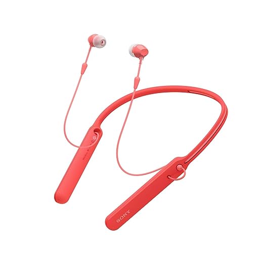 Sony WI-C400 Wireless in-Ear Neck Band Headphones with 20 hrs Battery Life, Light Weight, Bluetooth Headset with mic for Phone Calls, Vibration Notification, Work from Home, Tangle Free Cable (Red)