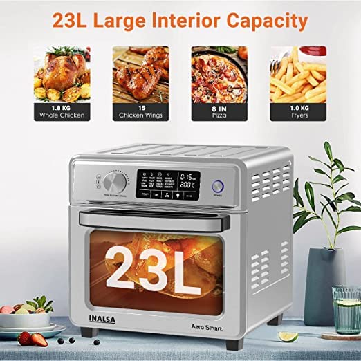 INALSA Air Fryer Oven Aero Smart With 23 L Capacity|1700 W-16 Preset Programs|| Digital Display and Touch Control | Rotisserie & Convection| 8 Accessories| Recipe Book|2 Year Warranty