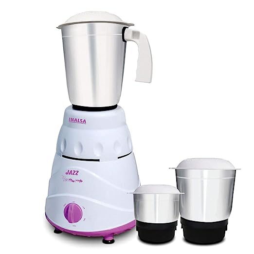 Inalsa Jazz 550-Watt Mixer Grinder with 3 Jars, (White/Purple)
