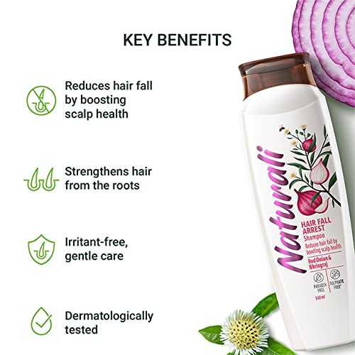 Naturali Hair fall Arrest Shampoo, Pack of 1| 340 ml,With Red Onion & Bhringraj, Reduces Hair Fall By Boosting Scalp Health, Promotes Hair Growth| Suitable for All Hair Types, Paraben & Sulphate Free