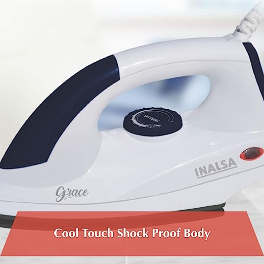 Inalsa Grace 1200-Watt Dry Iron with Non Stick Coated Sole Plate (White/Grey)