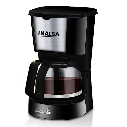 Inalsa Cafe Max 5 Cup (0.6L) 650-Watt Coffee Maker with Anti Drip & Keep Warm Function| Detachable Coffee Filter| Includes 100% Borosilicate Glass 0.8L Carafe Jar, (Black)
