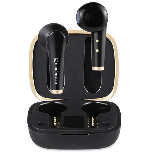 Modernista DopeBuds Pro in-Ear TWS True Wireless Bluetooth 5.0 Earbuds with IWP Technology Earphones with Mic,Up to 20Hrs Playback with Case & IPX5 Water Resistant with Type-C Port (Gold-Black)