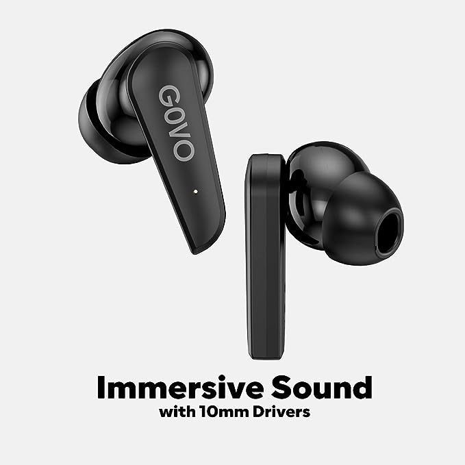 GOVO GOBUDS 400 True Wireless in Ear Earbuds with Mic, ENC, 25H Playtime, Fast Charge, Gaming Mode, Bluetooth V5.3, IPX4,Type C, Super Bass & Touch (Platinum Black)