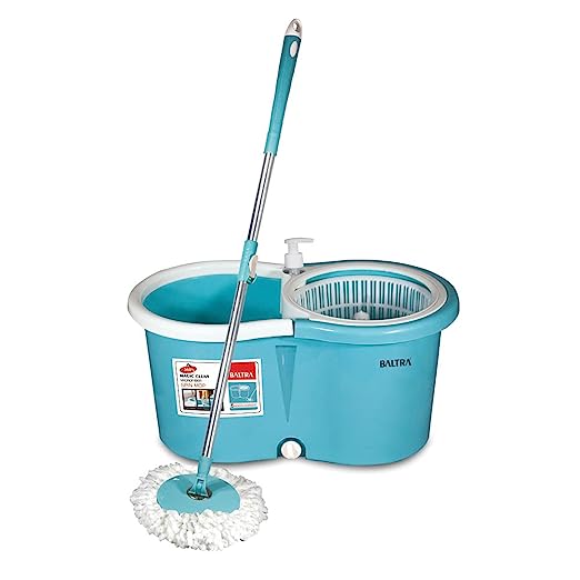 Baltra Magic Clean Mop with Wheels and Bucket Floor Cleaning with 2 Microfiber Refills 7 LTR