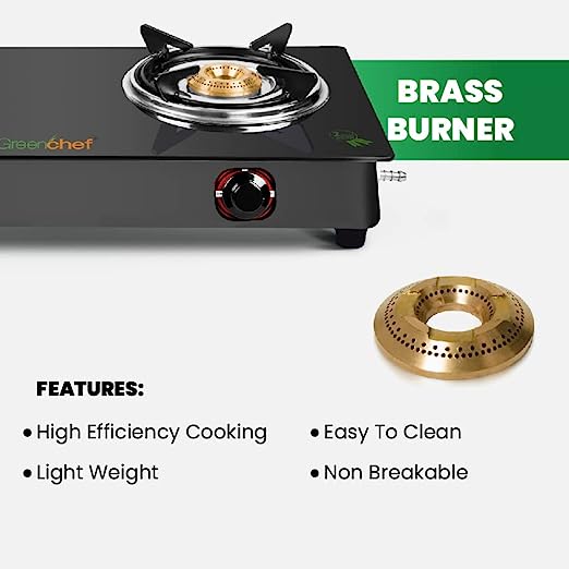 GREENCHEF Ebony 3 Burner Glass Top Gas Stove (Black), Manual Ignition