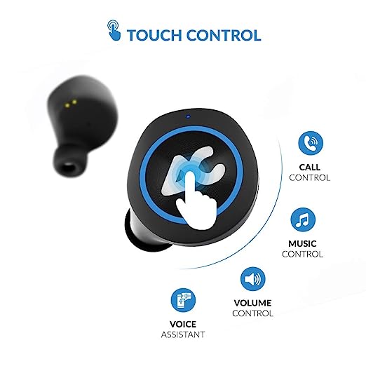 Auxtron AirBolt 505 True Wireless (TWS) Earbuds - Bluetooth 5.0, Full Touch Earphones, IPX5 Water Resistant, HD Stereo Sound, High Bass, InBuilt MIC, Upto 36 Hours Playtime with Charging Case (Blue + Black)
