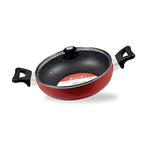 BALTRA Nonstick kadai with Lid 1.75 LTR 22 cm (Maroon) Marble Finish (BTN-204)