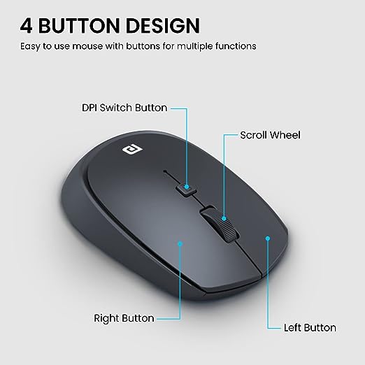 Portronics Toad 23 Wireless Optical Mouse with 2.4GHz, USB Nano Dongle, Optical Orientation, Click Wheel, Adjustable DPI(Black)