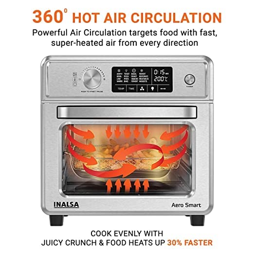 INALSA Air Fryer Oven Aero Smart With 23 L Capacity|1700 W-16 Preset Programs|| Digital Display and Touch Control | Rotisserie & Convection| 8 Accessories| Recipe Book|2 Year Warranty