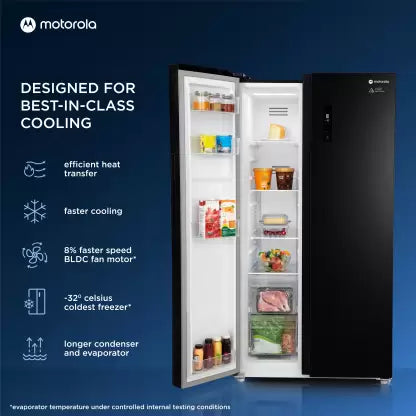 Motorola 592 L Smart Wifi Enabled Frost Free Side by Side Refrigerator  (Premium Black, 592HSMTB)(OPEN BOX)