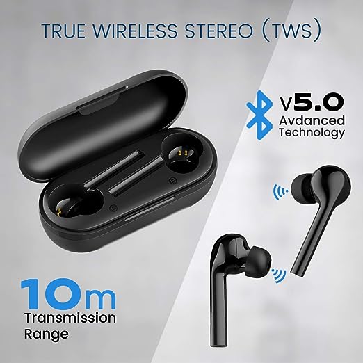 LUMIFORD Max T55 True Wireless Earbuds with Bluetooth V5.0, Hi-fi Bass, 15 Hours Battery Life with case, Smart Touch Controllers with Ergonomic IPX4 Water Resistant Earbuds, Built-in Mic (Black)