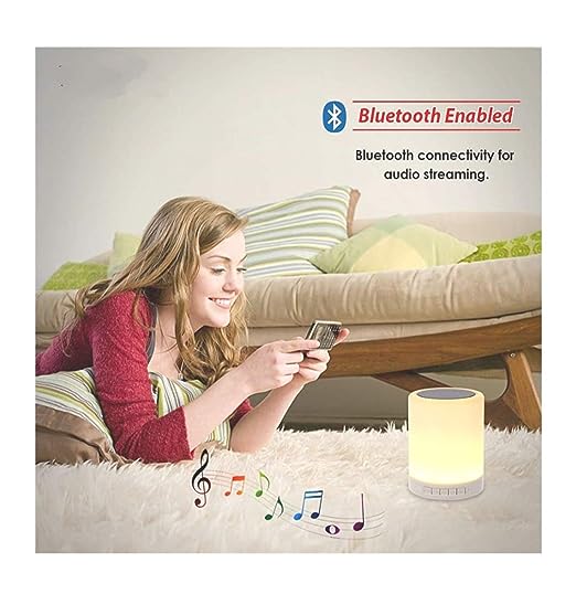 Smart Touch LAMP Speaker Wireless Night Light LED Touch Lamp Speaker with Portable Bluetooth & HiFi Speaker with Smart Colour Changing Touch Control, USB Rechargeable