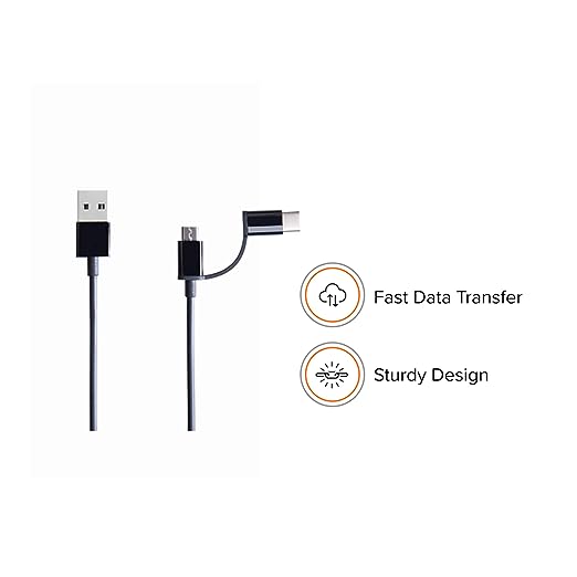 Mi 2-in-1 USB Cable 100cm Black|Multipurpose Cable which Supports Both Type C & Type B/Micro USB Devices|480Mbps Speed|Compatible with All mobiles & Accessories