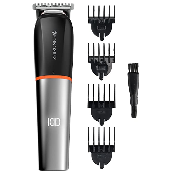 Zebronics ZEB-HT105 Corded/Cordless Use Trimmer with up to 90 Mins USB Fast Charge, IPX6, LED Display, 2 Speed Modes, Rounded Tip Stainless Steel Blade, 4 Guide Combs & ABS (Black+Metallic Grey)