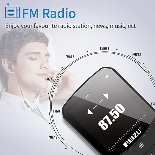 RUIZU X52 16GB Clip Mp3 Player with Bluetooth 5.0 16GB Lossless Sound Music Player with FM Radio Voice Recorder Video Earphones for Running, Support up to 128GB(Black)