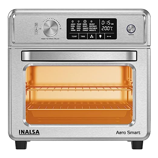 INALSA Air Fryer Oven Aero Smart With 23 L Capacity|1700 W-16 Preset Programs|| Digital Display and Touch Control | Rotisserie & Convection| 8 Accessories| Recipe Book|2 Year Warranty