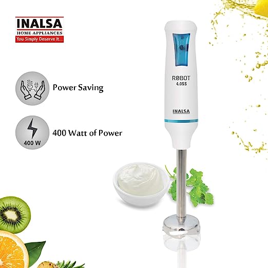 Inalsa Robot 4.0 SS Hand Blender, 400W (White and Blue)