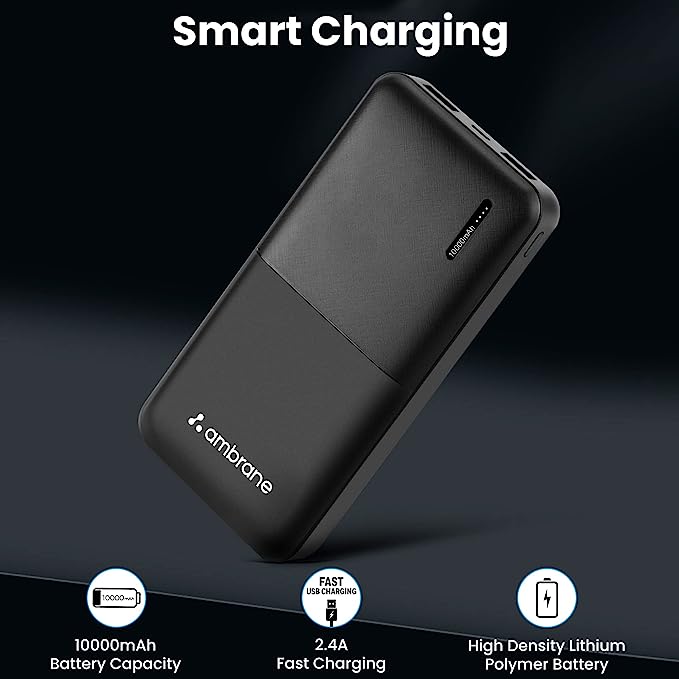 Ambrane 10000 mAh lithium_polymer Capsule 10K Power Bank with 12 Watt Fast Charging