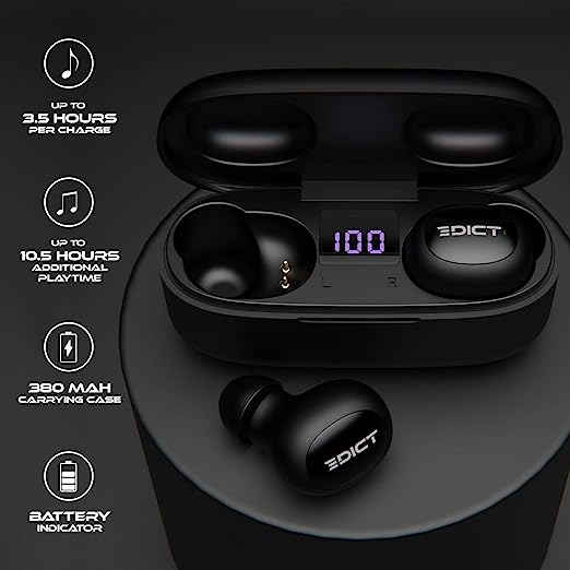 EDICT ETWS01 Bluetooth Truly Wireless in Ear Earbuds with Mic (Black)