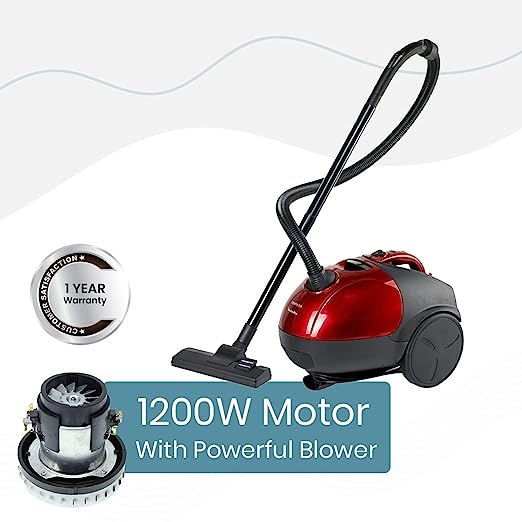 Inalsa Vacuum Cleaner Gusto Pro-1200W with Powerful Blower Function and 1.5L Reusable Cloth Dust Bag, Powerful 16KPA Suction, Lightweight & Compact, (Red/Black)