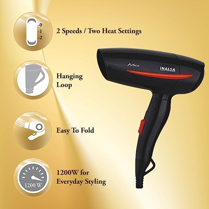Inalsa Artico Hair Dryer With Two Speeds (Black/Red)