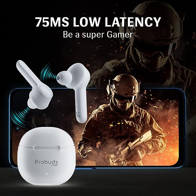 Lava Probuds 21 45 Hrs Playtime with 60Mah Bull Battery Touch Control Bluetooth Truly Wireless in Ear Earbuds with Mic Type-C Fast Charging Voice Assistant & Ipx4 (White)