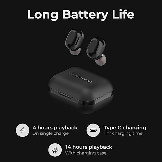 Ambrane NanoBuds True Wireless Earbuds with Immersive HD Sound Quality, Up to 14 Hours Battery with Charging Case, Touch Controls, Latest Bluetooth Technology, inbuilt Mic for Calls (Black)