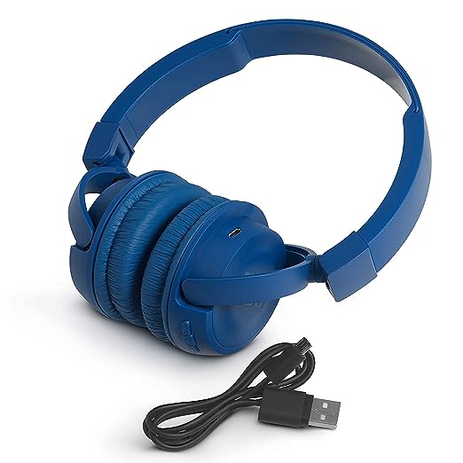 JBL T460BT by Harman, Wireless On Ear Headphones with Mic, Pure Bass, Portable, Lightweight & Flat Foldable, Voice Assistant Support for Mobiles (Blue)