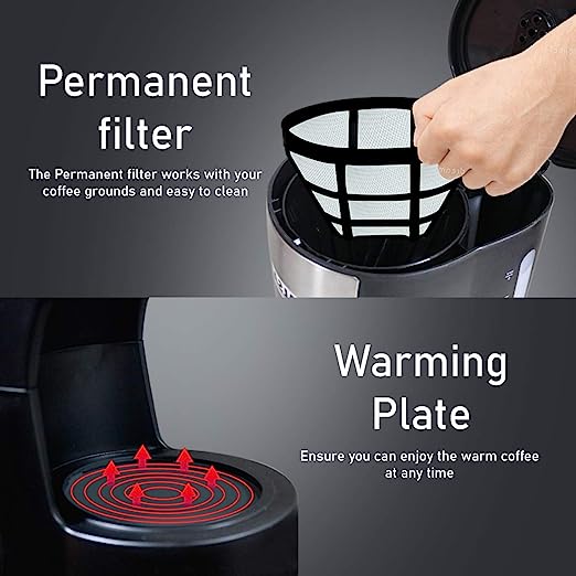 Inalsa Frappe 5 Cup (0.6L) 650-Watt Coffee Maker with Anti Drip & Keep Warm Function| Detachable Coffee Filter| Includes 100% Borosilicate Glass 0.8L Carafe Jar, (Black)