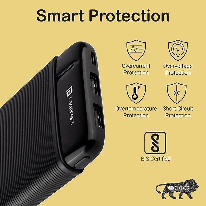 Portronics Power PRO 10K 10000 mAh,10w Slim Power Bank with Dual USB Output Port for iPhone, Anrdoid & Other Devices.(Black)