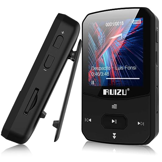 RUIZU X52 16GB Clip Mp3 Player with Bluetooth 5.0 16GB Lossless Sound Music Player with FM Radio Voice Recorder Video Earphones for Running, Support up to 128GB(Black)