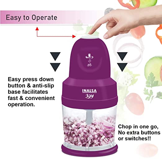 Inalsa Joy-250 Watts Electric Chopper with Copper Motor, Chop, Mince, Puree, Whisk, 850 ml Capacity, One Touch Operation, 1.30mtr Long Power Cord