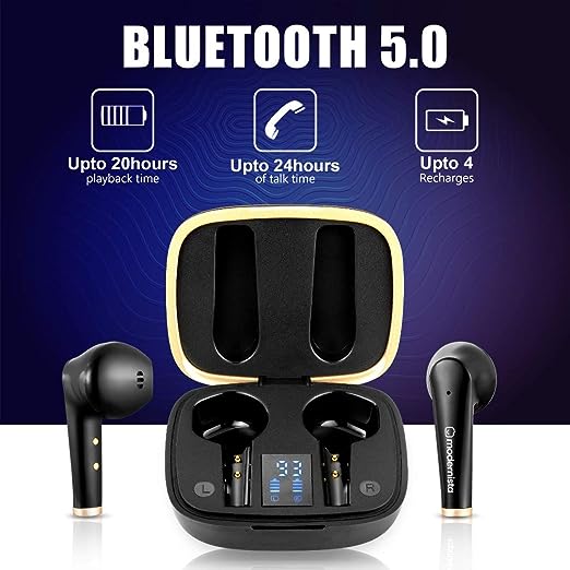 Modernista DopeBuds Pro in-Ear TWS True Wireless Bluetooth 5.0 Earbuds with IWP Technology Earphones with Mic,Up to 20Hrs Playback with Case & IPX5 Water Resistant with Type-C Port (Gold-Black)