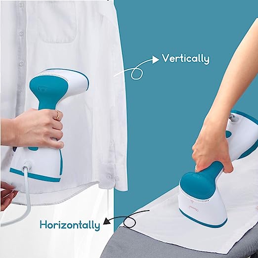 Inalsa Xpress 1200-Watt Garment Steamer with Detachable Fabric & Steam Brush & 260ml Capacity | Vertical & Horizontal Ironing, (White/Aqua Green)