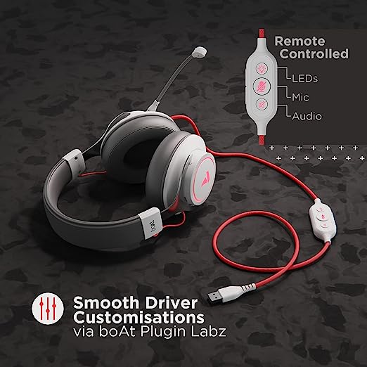 boAt Immortal IM1000D Dual Channel Gaming Wired Over Ear Headphones with mic, 7.1 Channel Surround Audio, Dolby Atmos, 50mm Drivers & RGB Breathing LEDs(White Sabre)