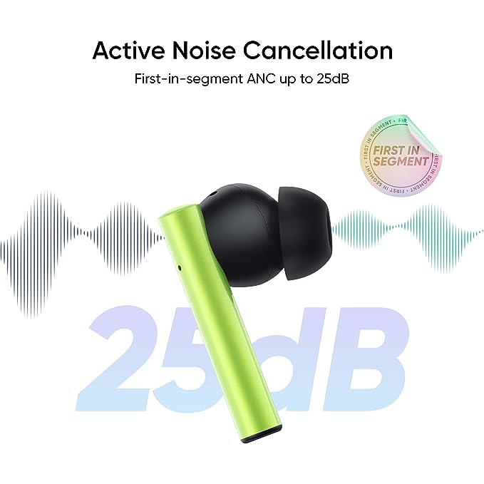 realme Buds Air 2 True Wireless in Ear Earbuds with Active Noise Cancellation (ANC), Super Low Latency Gaming Mode, Smart Wear Detection, Fast Charging & Up to 25Hrs Playtime (Closer Green)