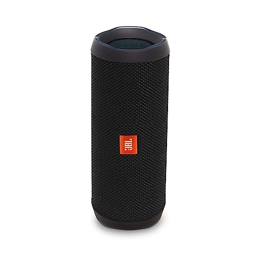 JBL Flip 4, Wireless Portable Bluetooth Speaker with Mic, Signature Sound with Bass Radiator, Vibrant Colors with Rugged Fabric Design, Connect+, IPX7 Waterproof & AUX (Black)